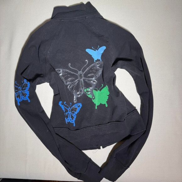 RARE Fairycore Y2k Bebe Bedazzled Butterfly Mock Neck Zip Up Jacket Sz XXS-XS - Picture 2 of 7